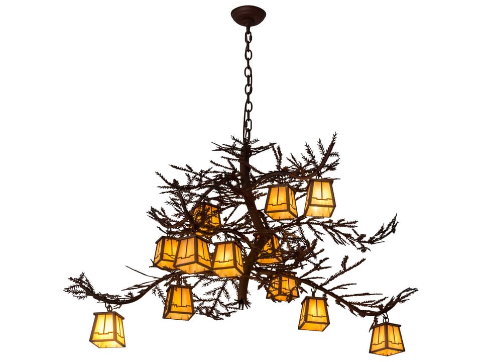 Pine Branch Valley View 12-Light Black Glass Chandelier