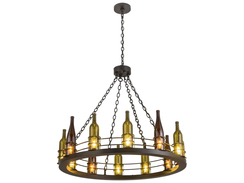 Tuscan Vineyard 12-Light Black Glass Round Chandelier
