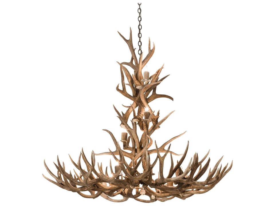 Lighting 12-Light Antlers Mule Deer Chandelier in Antique Copper