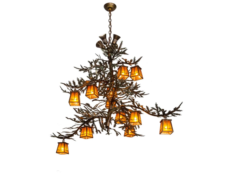 12-Light Pine Branch Valley View LED Chandelier in Antique Copper