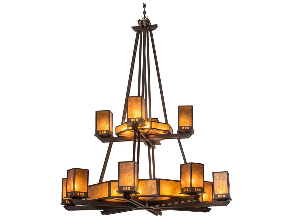 Avondale 24-Light Tiered Chandelier in Mahogany Bronze with Amber Mica