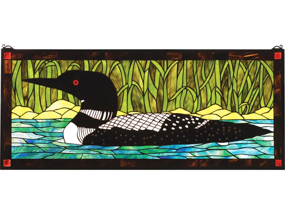 Tiffany Loon Stained Glass Window with Black and White Loon Design