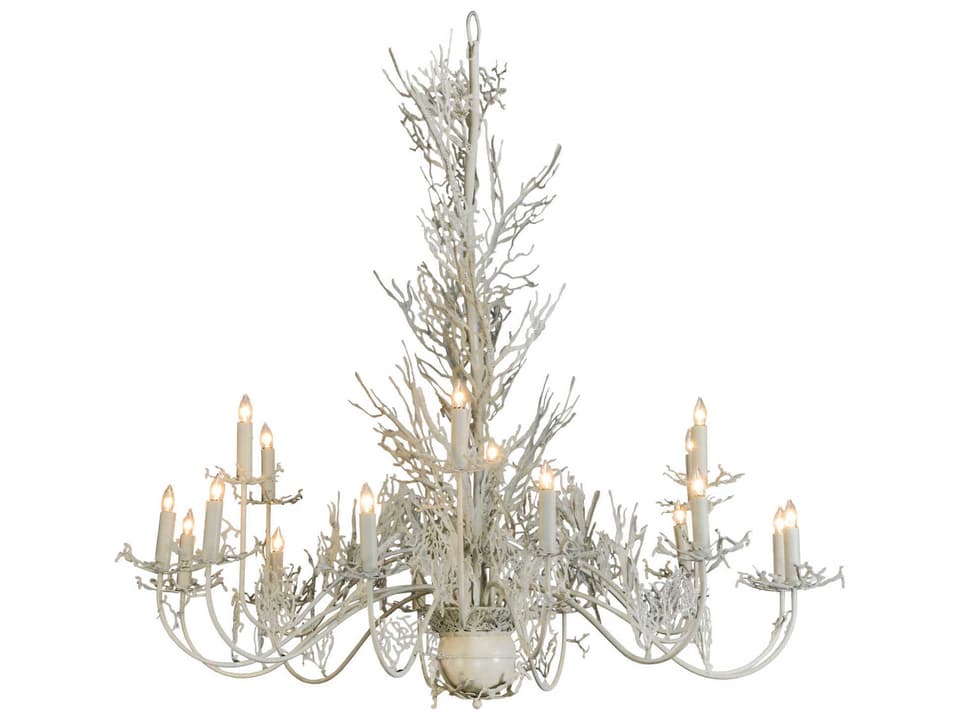 Lodge 18-Light Chandelier with Coral Accents in Beige Hammered Finish