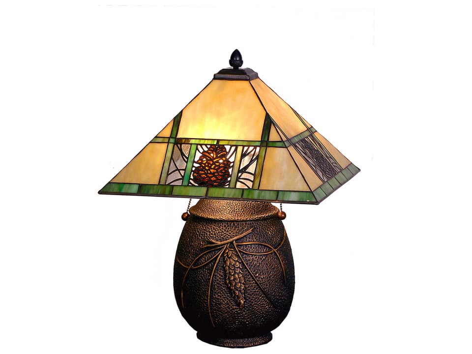 Tiffany Pinecone Ridge 2-Light Table Lamp in Mahogany Bronze