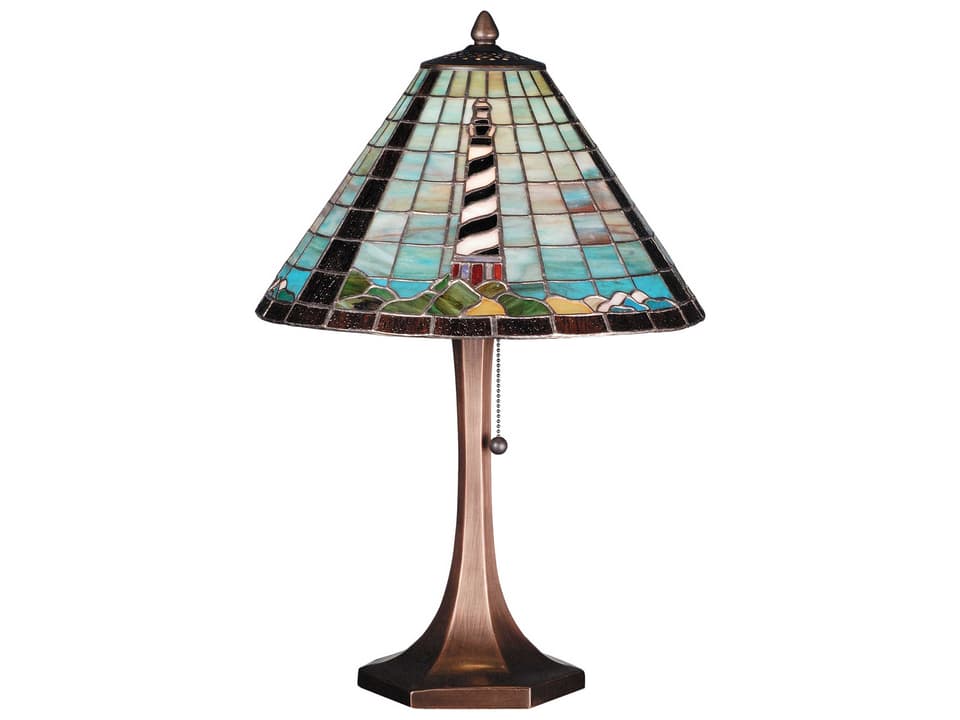 Tiffany Cape Hatteras Lighthouse 21-Inch Stained Glass Table Lamp in Mahogany Bronze