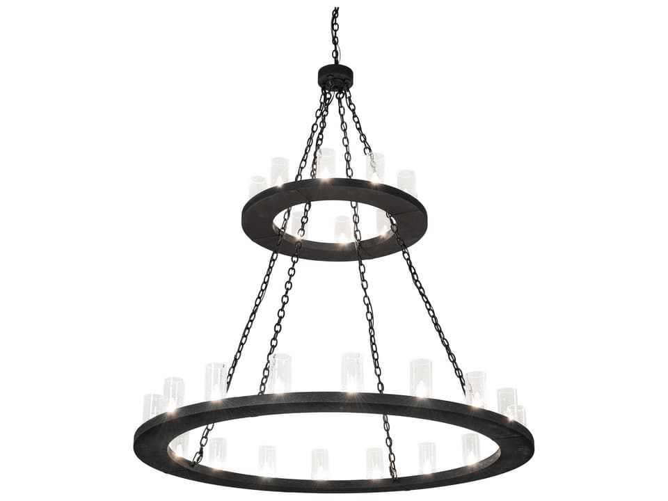 Loxley 28-Light Black Clear Seedy Glass Cylinder Round Chandelier