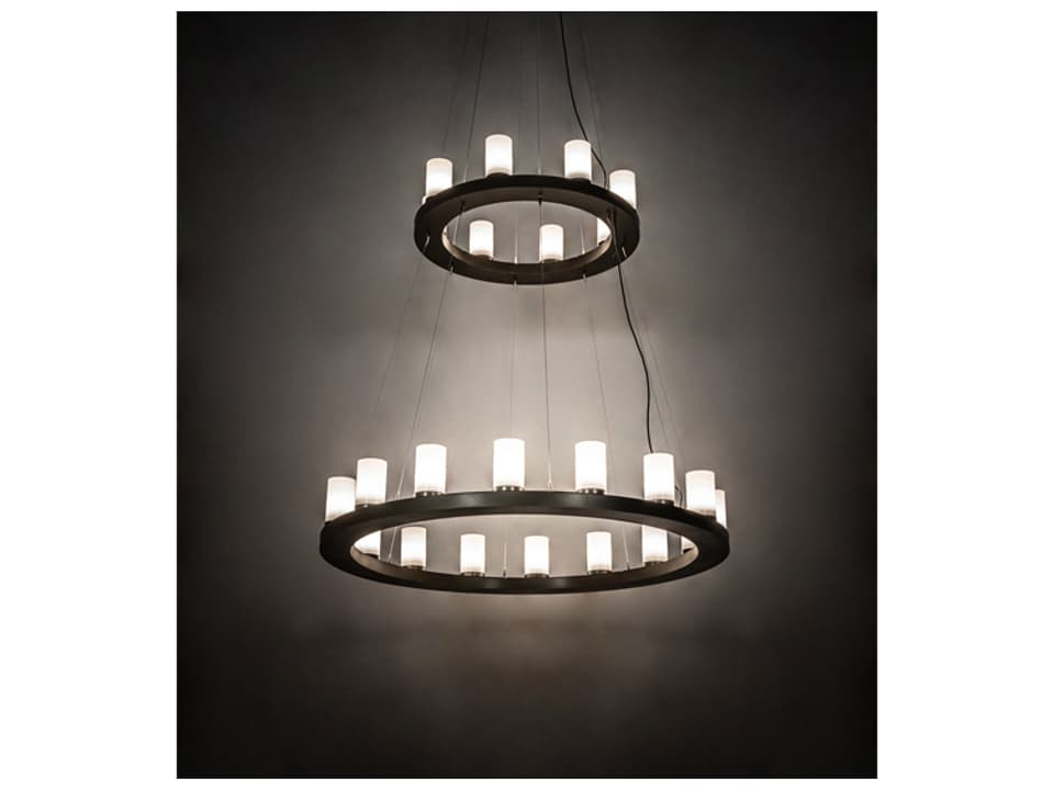 Loxley 24-Light Cylinder Round Tiered Chandelier in Black Chocolate White Brown
