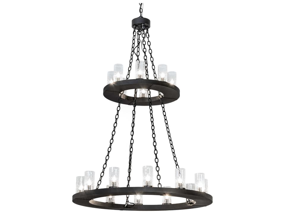 Loxley 20-Light Round Tiered Chandelier with Black Glass Cylinders