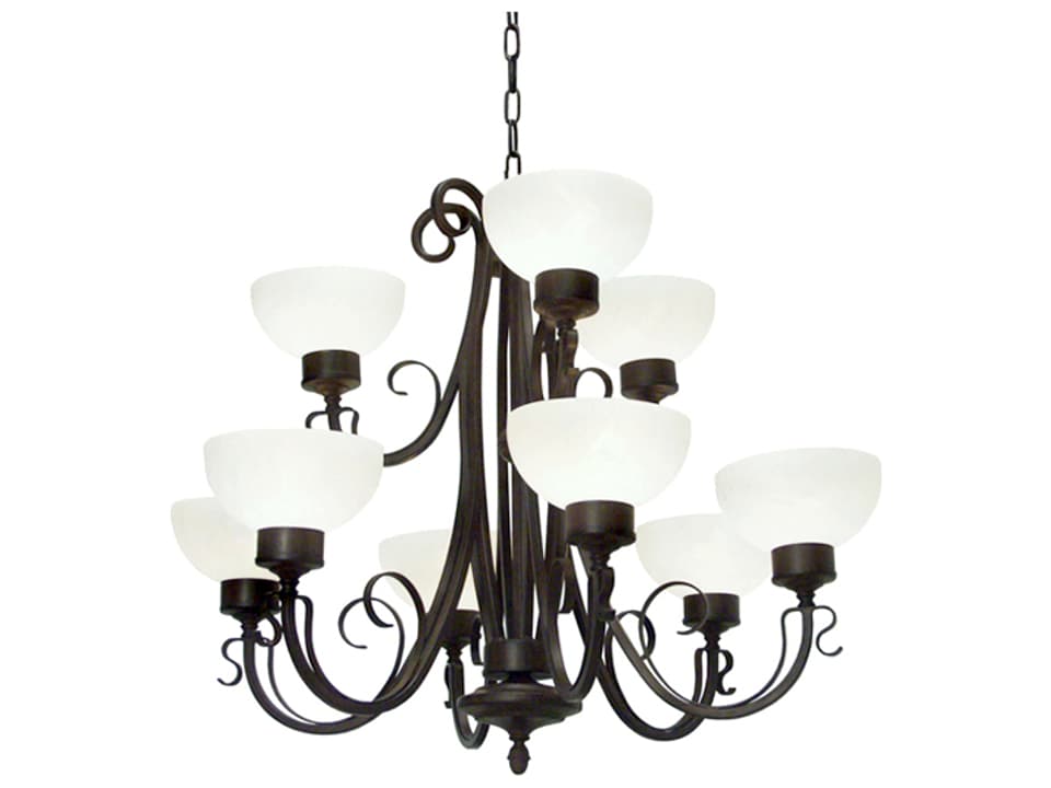 Mirasol 9-Light Rustic Iron Chandelier with Whitestone Idalight Shades