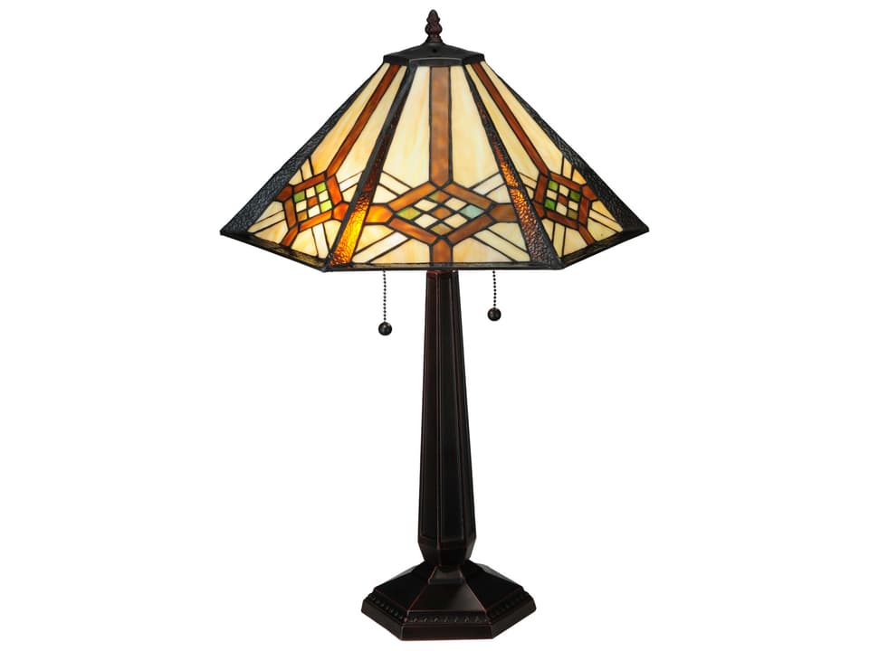 Tiffany Crosshairs Mission 2-Light Table Lamp in French Bronze
