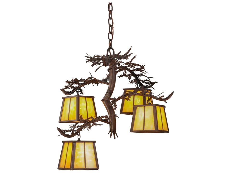 Mission 4-Light Red Lantern Chandelier