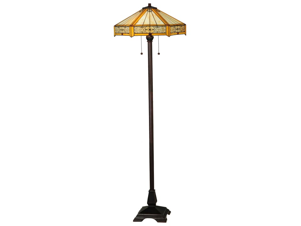 Tiffany Peaches 2-Light Tiffany Floor Lamp in Mahogany Bronze