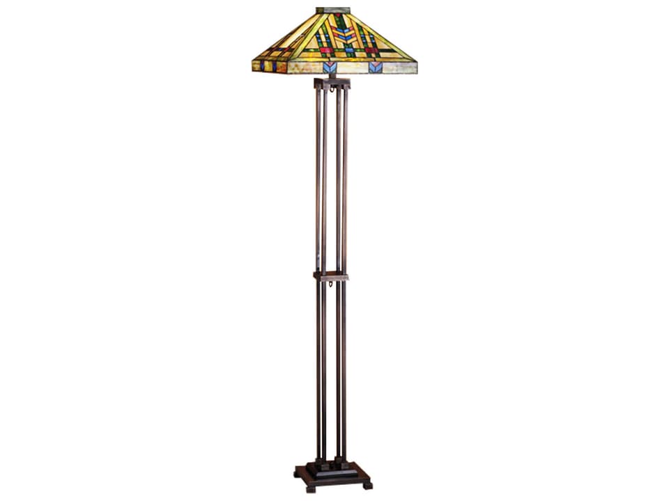 Tiffany Prairie Wheat 2-Light Stained Glass Floor Lamp in Mahogany Bronze