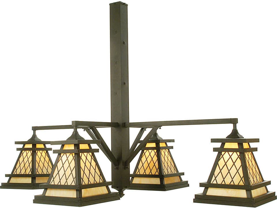 Mission 4-Light Yellow Glass Lantern Chandelier