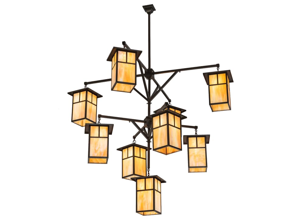 Mission 9-Light Yellow Glass Lantern Tiered Chandelier