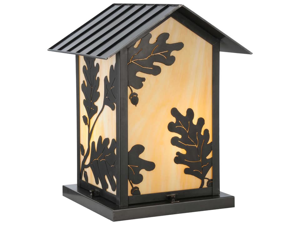Seneca Oak Leaf 2-Light Outdoor Pier Mount Light in Craftsman Brown