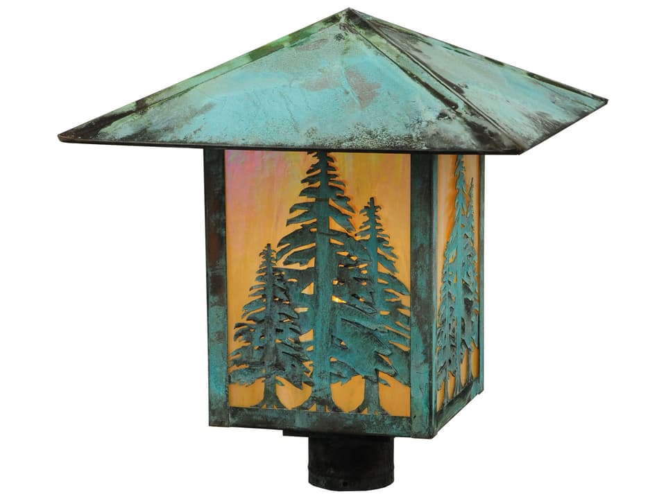 Seneca Tall Pines 1-Light Outdoor Post Mount Light in Verdigris