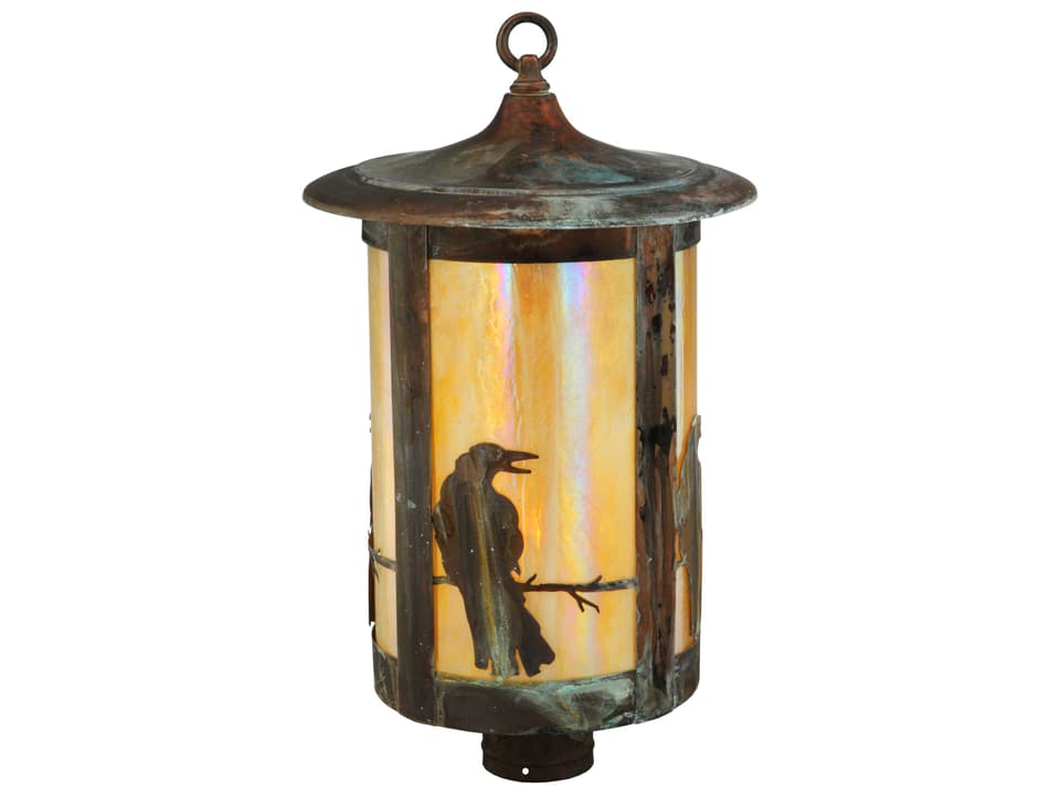Tiffany Fulton Crow Single-Light Outdoor Post Light in Vintage Copper