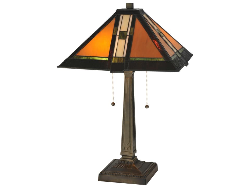 Tiffany Montana Mission 2-Light Stained Glass Table Lamp with Antique Bronze Base
