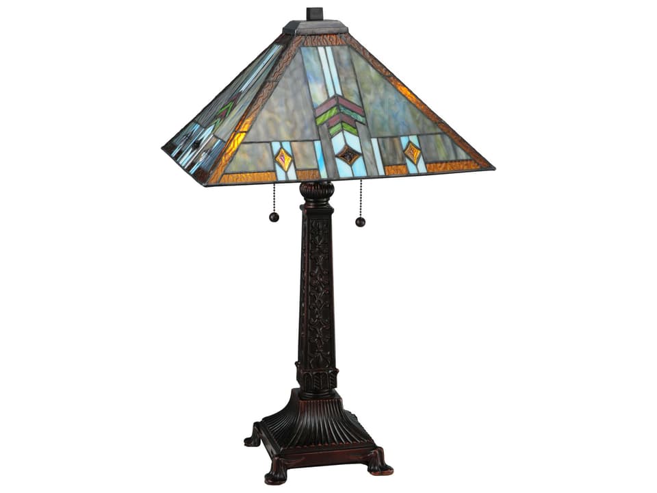 Prairie Wheat Sunshower Tiffany Style 2-Light Table Lamp in Mahogany Bronze