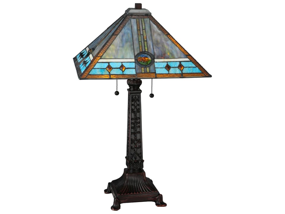 Tiffany Mission Rose 2-Light Table Lamp in Mahogany Bronze