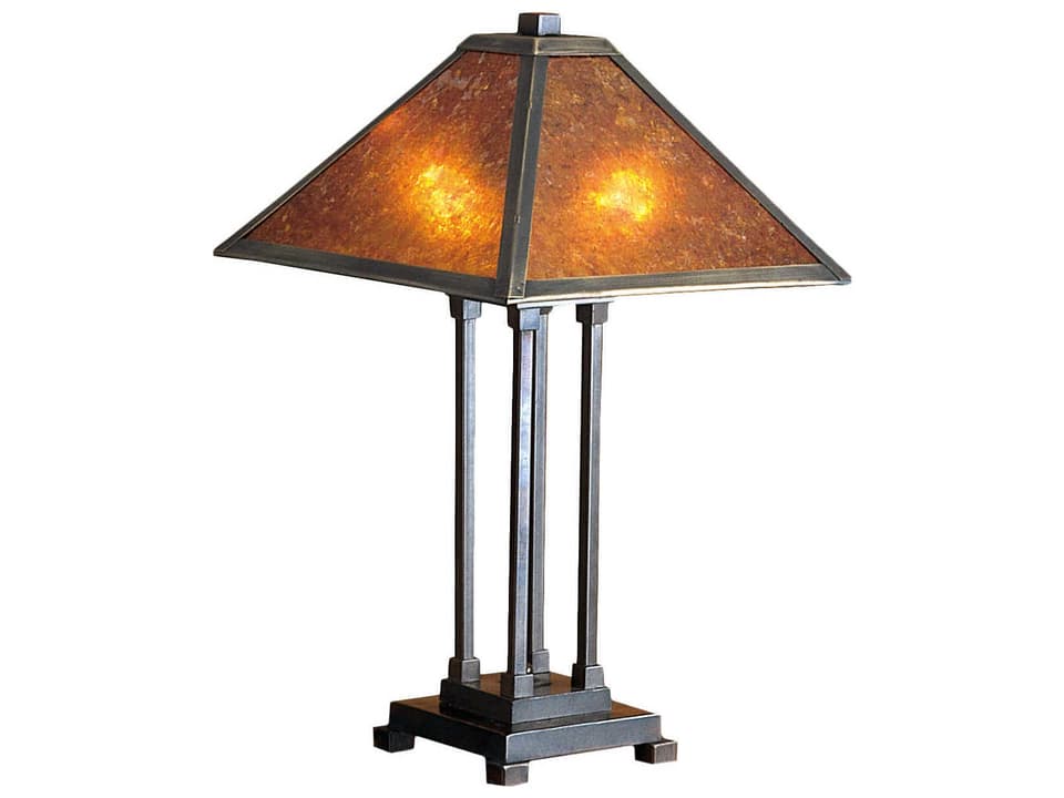 Tiffany Sutter Two-Light Table Lamp with Amber Mica Shade in Mahogany Bronze