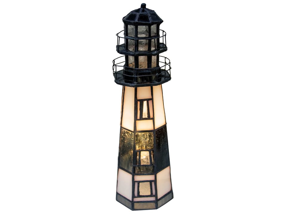 Tiffany Montauk Point Lighthouse Stained Glass Accent Lamp in Bronze Finish