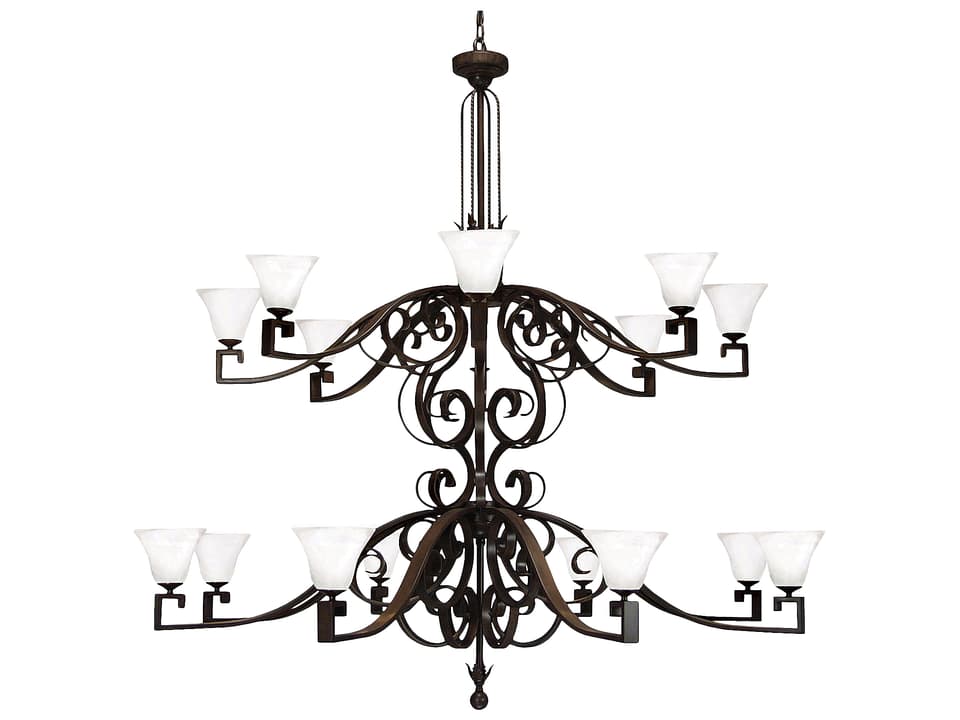 Noah 16-Light Tiered Chandelier in Rustic Iron with White Scavo Glass