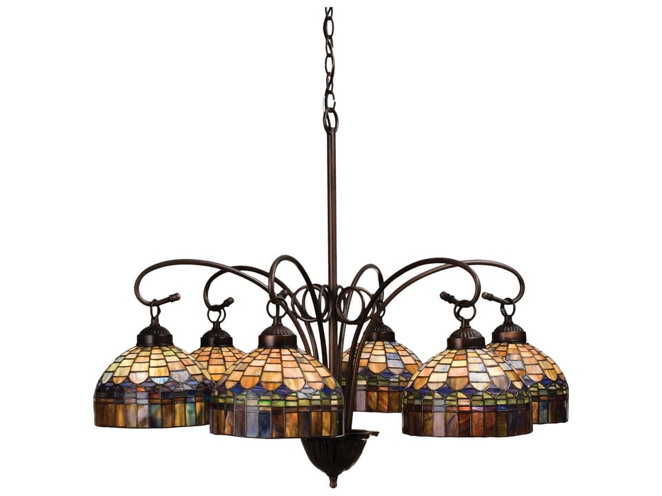 Tiffany Candice 6-Light Chandelier in Mahogany Bronze with Tiffany Glass