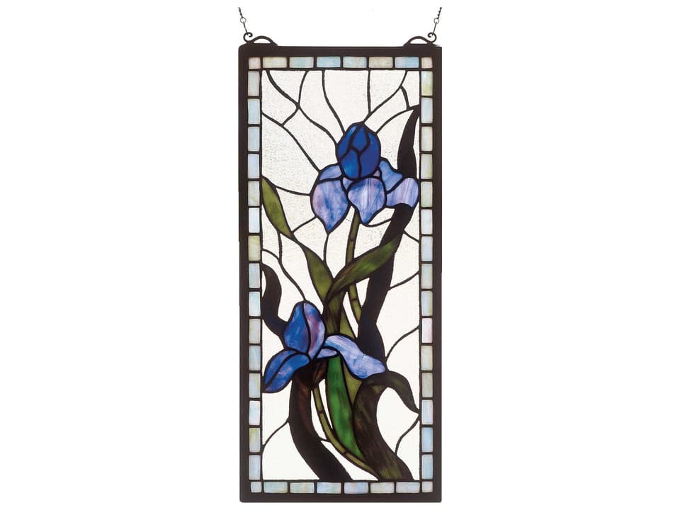 Tiffany Iris Stained Glass Window with Floral Design
