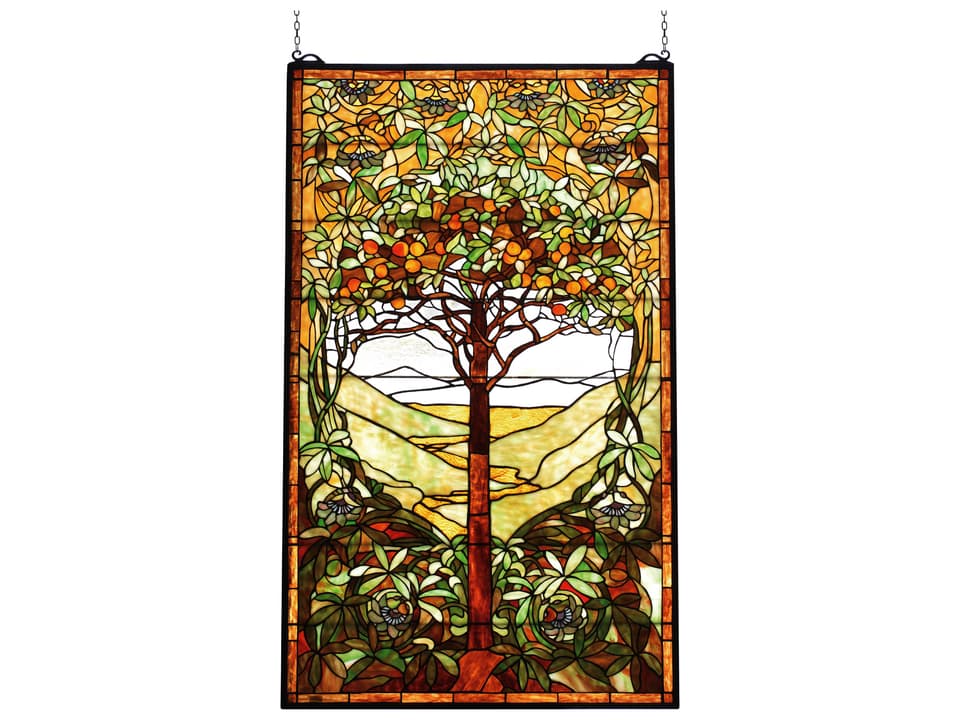Tiffany Tree of Life Collection Stained Glass Window Panel Multicolor