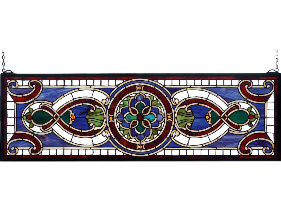 Tiffany Evelyn Collection Lapis Floral Medallion Stained Glass Window
