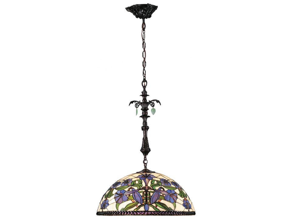 Tiffany Nouveau Lily 3-Light Stained Glass Pendant in Mahogany Bronze