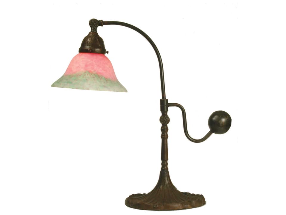 Counter Balance Pink and Green Stained Glass Table Lamp with Antique Bronze Base
