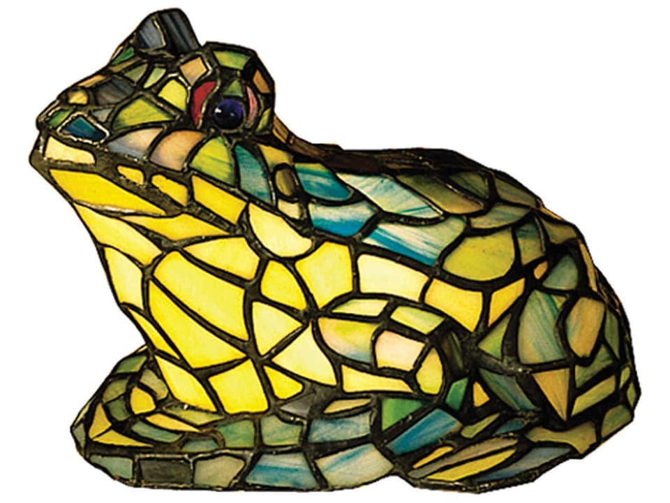 Tiffany Frog One-Light Accent Lamp in Rust Wrought Iron with Stained Glass