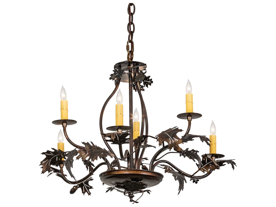 Oak Leaf Acorn 6-Light Candelabra Chandelier in Antique Copper