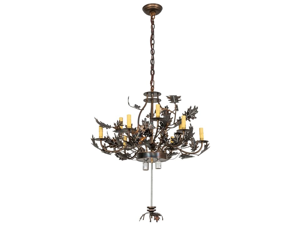 11-Light Oak Leaf & Acorn Candelabra Chandelier in Antique Copper