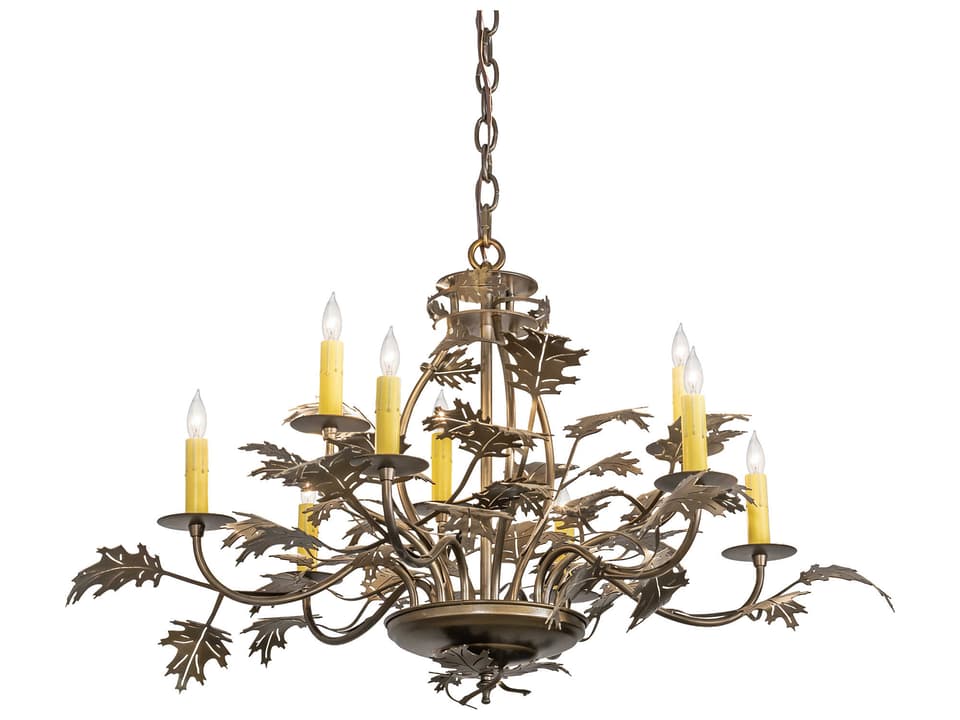 Oak Leaf & Acorn 9-Light Candelabra Chandelier in Antique Copper