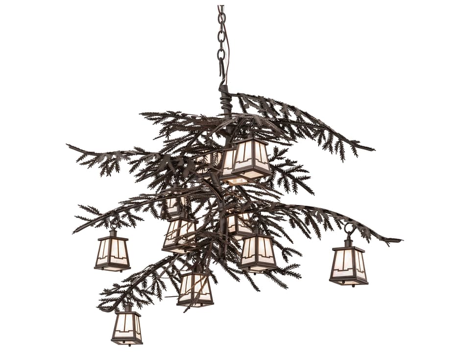 Pine Branch Valley View 12-Light Oil Rubbed Bronze Off White Glass Lantern Chandelier
