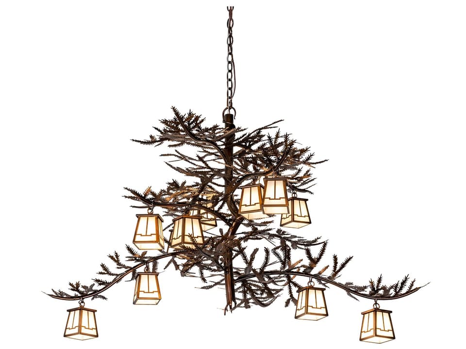 Pine Branch 12-Light Chandelier in Vintage Copper with White Opal Glass