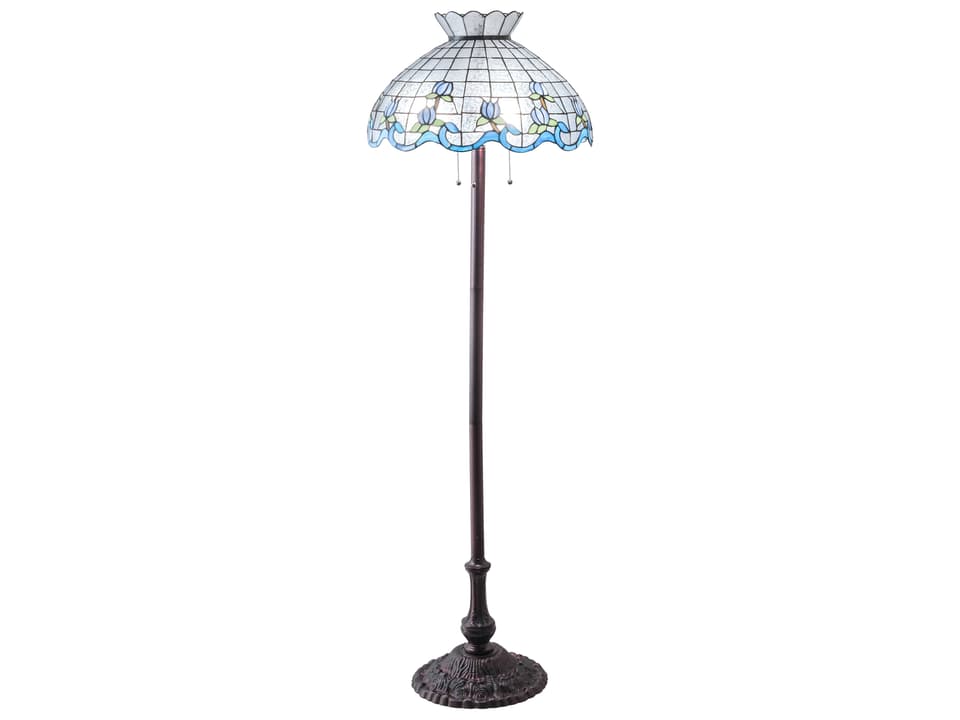Tiffany Roseborder 3-Light Stained Glass Floor Lamp in Mahogany Bronze