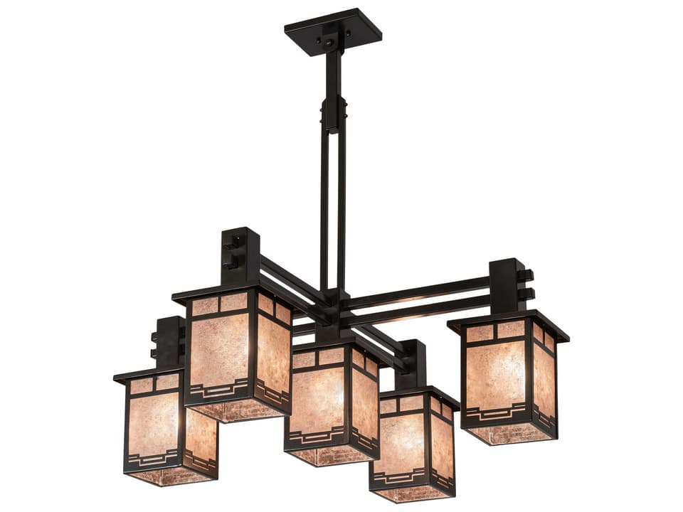 Roylance 5-Light Geometric Lantern Chandelier in Antique Copper and Timeless Bronze