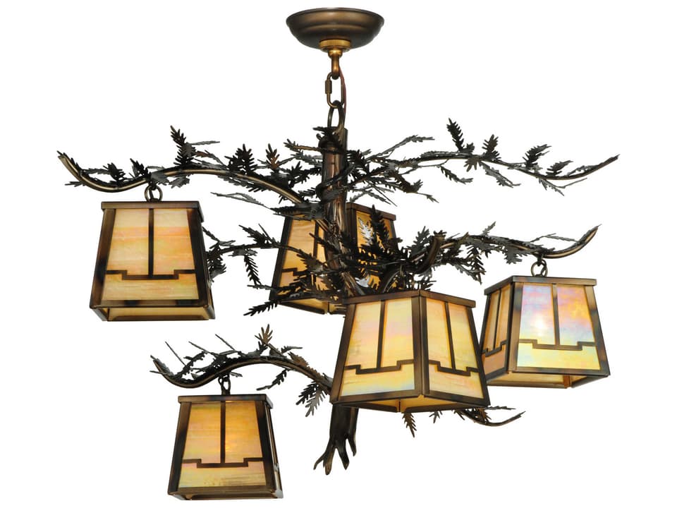 Pine Branch 5-Light Chandelier in Burnished Copper with Yellow Acrylic Shades