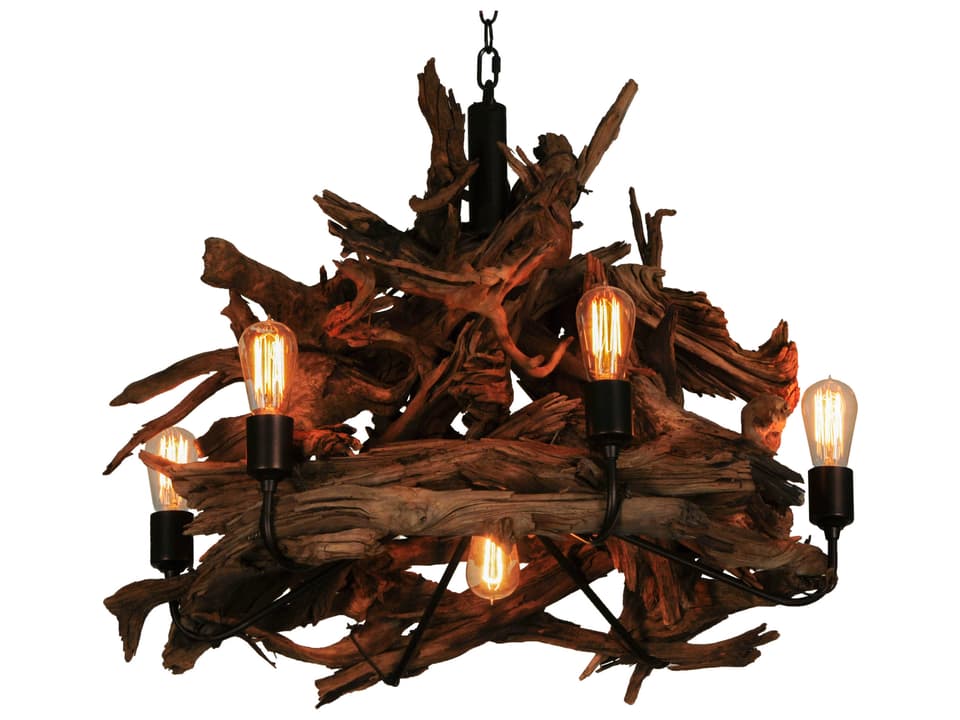 Driftwood 7-Light Abstract Chandelier in Natural Wood and Mahogany Bronze