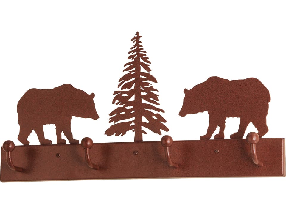 Bear on the Loose 4 Hooks Coat Rack in Rust Finish