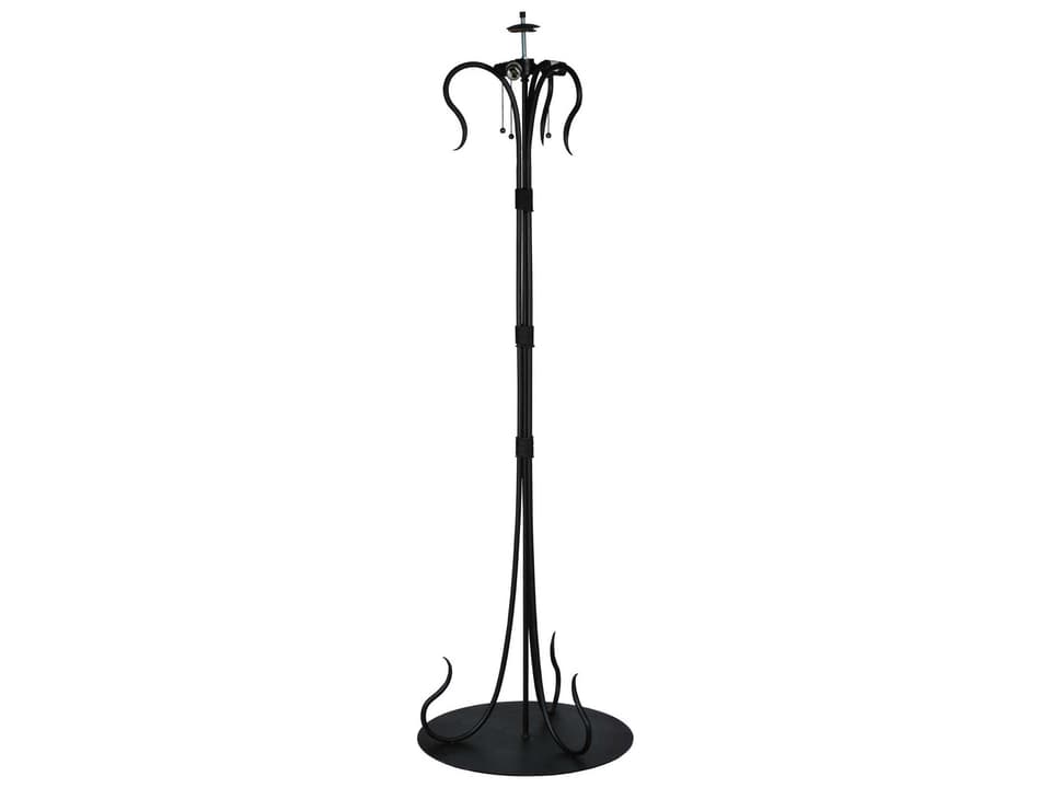 Serpentine Wrought Iron 3-Light Floor Lamp Base in Textured Black