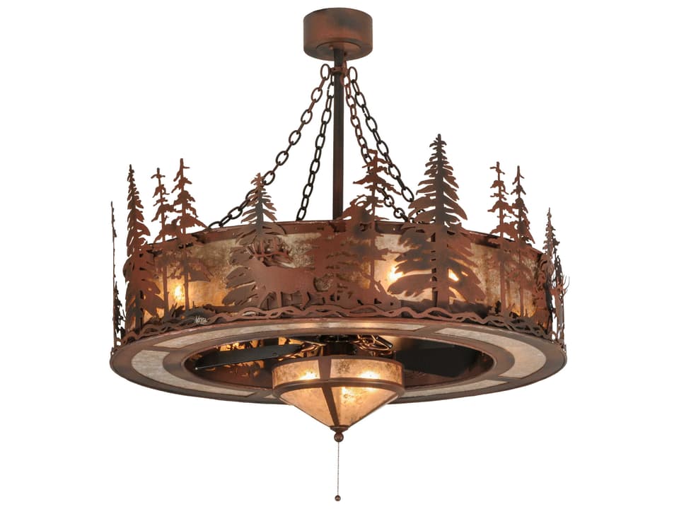 Elk At Dusk 29-Inch 5-Blade Chandel-Air Ceiling Fan with 11-Light Kit in Rust Wrought Iron