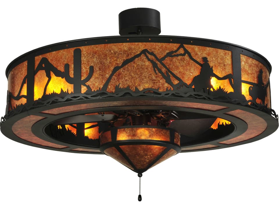 Duke 11-Light Chandel-Air Ceiling Fan in Textured Black with Amber Mica
