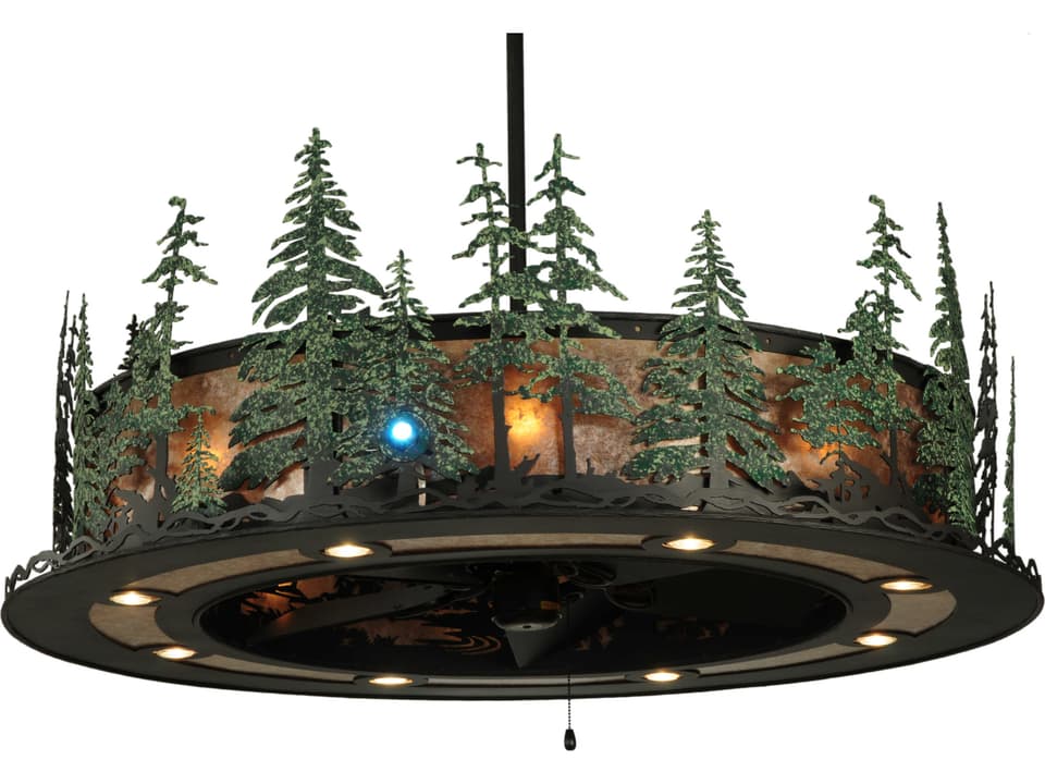Tall Pines LED Spotlight Chandel-Air Outdoor Ceiling Fan in Wrought Iron and Green
