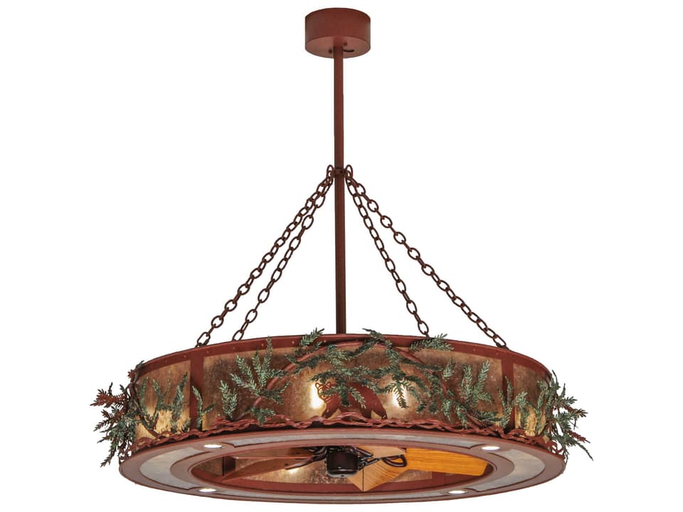 Northwoods Bear Pine Branch 12-Light Chandel-Air in Rust with Silver Mica